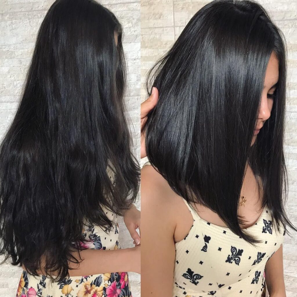 Prima e dopo capelli lunghi a capelli medi long bob